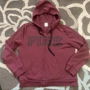 Victoria’s Secret PINK Maroon & Black Logo Full Zip hoodie size Large EUC